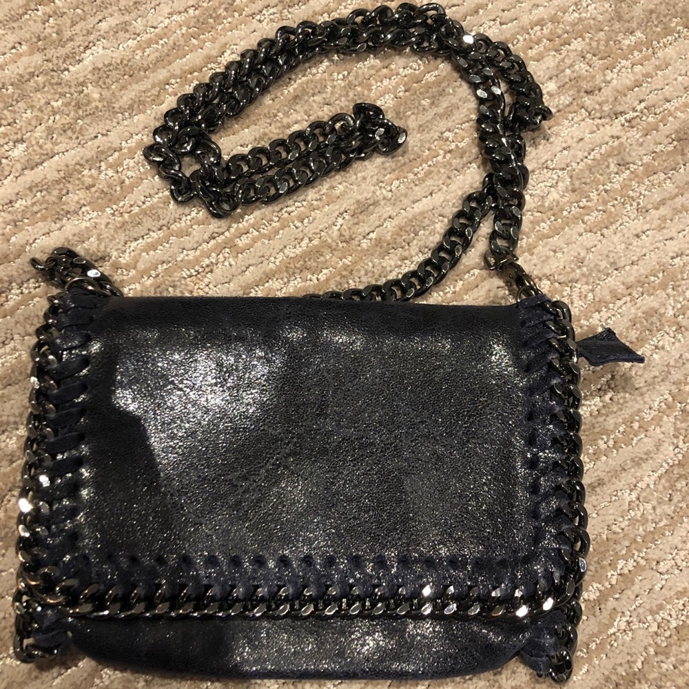 Navy Leather Foldover Chain Purse